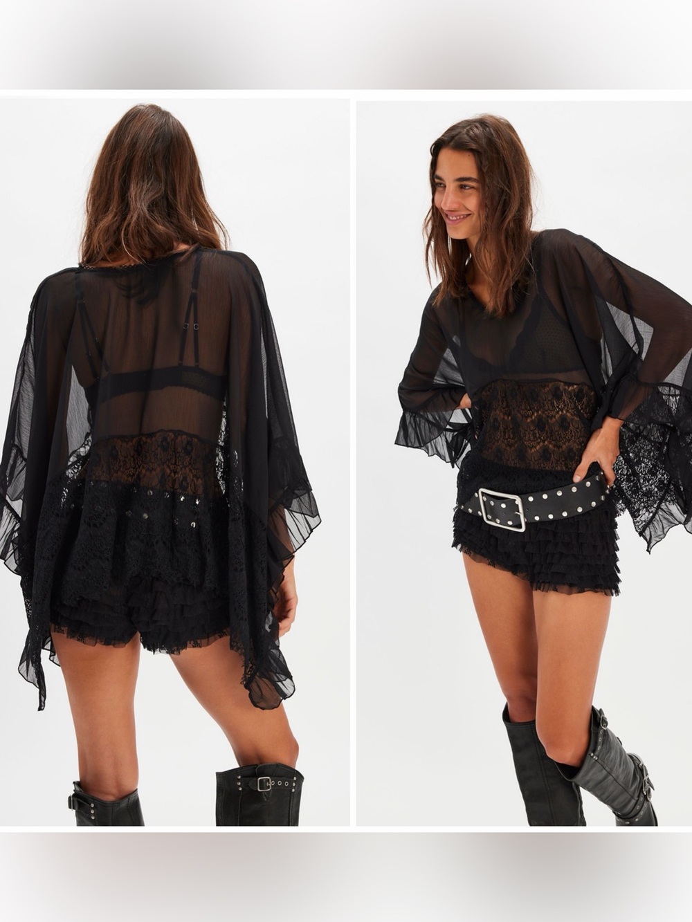 NEW w/TAGS Free People HTF Dance with Me Sheer Poncho BLACK One Size